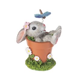 Ganz Silly Bunny in Flower Pot with a Dragonfly Figurine