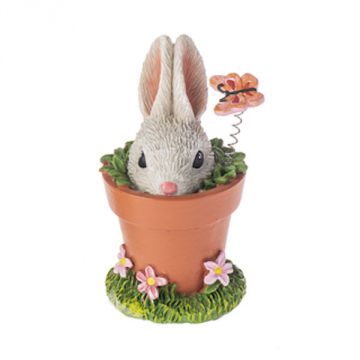 Ganz Silly Bunny in Flower Pot with a Ladybug Figurine