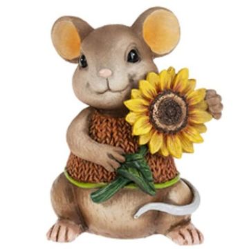 Ganz Harvest Mice Figurine - Mouse Holding a Sun Flower