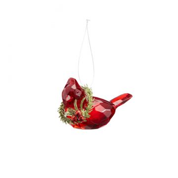 Ganz Teeny Cardinal Ornament Wearing a Mistletoe Wreath
