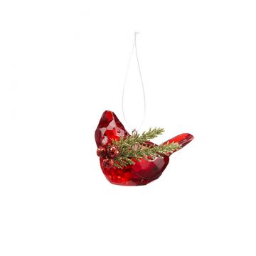 Ganz Teeny Cardinal Ornament Carrying a Spring of Mistletoe