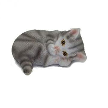Green Pastures Grey Cat Cleaning Paw Figurine