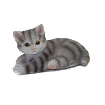Green Pastures Grey Cat Laying Down Figurine