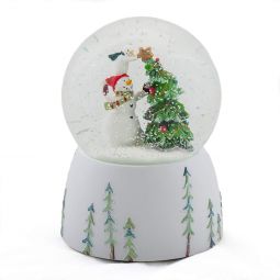 Roman Snowman With Child Decorating Tree Musical Waterglobe