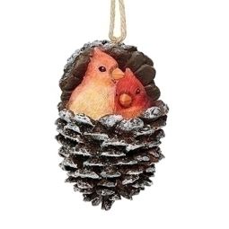 Roman Cardinals in Pinecone Ornament Head Resting Ontop of Other