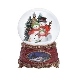 Roman Snowman Family 100mm Musical Waterglobe with Antique Red Base