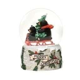 Roman Black Bears on Sled with Tree 100MM Musical Wind-up Waterglobe