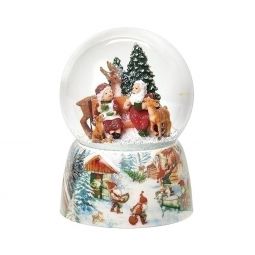 Roman Santa and Mrs Claus On Bench 100mm Musical Wind-up Waterglobe