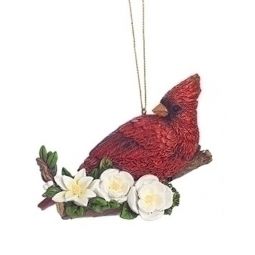 Roman Cardinal with Flowers Laying on Branch Ornament