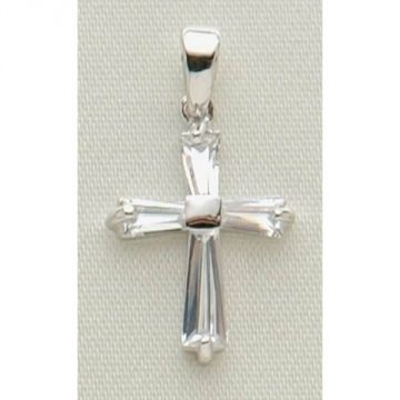 Roman April Birthstone Cross Necklace with 15" Chain + 3" Extender