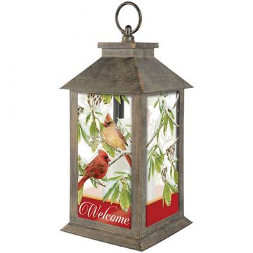 Carson Home Accents Cardinals In Snow Lantern