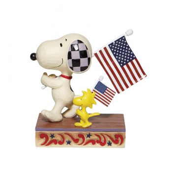 Jim Shore Peanuts Snoopy and Woodstock Glory March with Flags Figurine