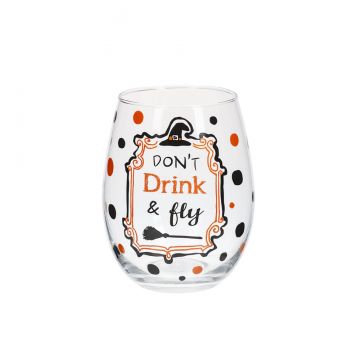 Ganz Halloween Don't Drink And Fly Stemless Wine Glasses