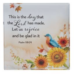 Ganz Blessed and Thankful Beveled Glass Block - Bird And Flowers