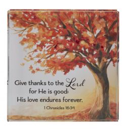 Ganz Blessed and Thankful Beveled Glass Block - Autumn Tree