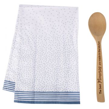 Ganz Mom Tea Towel and Spoon Set - Blue
