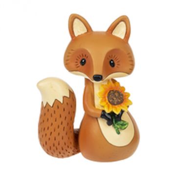 Ganz Fox Holding Sunflower Figurine