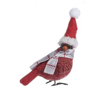 Ganz Merry Cardinal Figurine Wearing Silver Scarf With Red Details