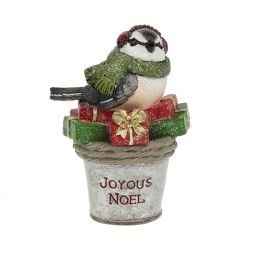 Ganz Christmas Bird In Bucket of Presents Figurine