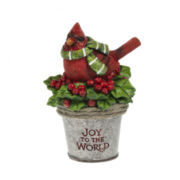 Ganz Christmas Bird In Bucket of Holly Figurine