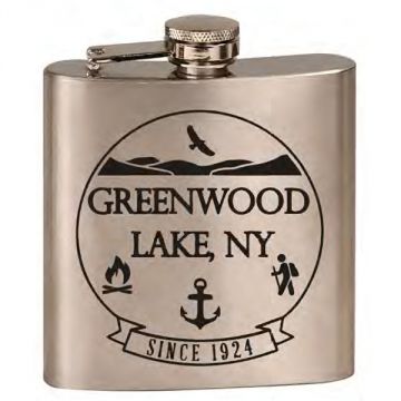 Fitzulas Greenwood Lake Silver and Black 6 oz Stainless Steel Flask
