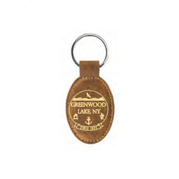 Fitzulas Greenwood Lake Rust and Gold Leatherette Oval Keychain