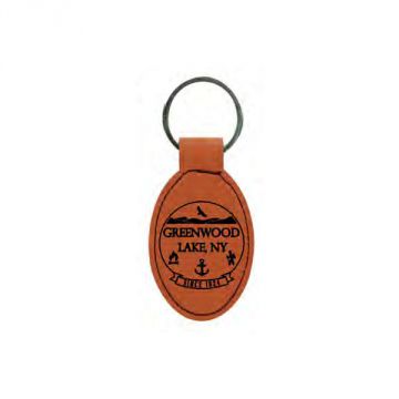 Fitzulas Greenwood Lake Saddle Tan Leatherette Oval Keychain