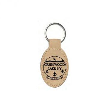 Fitzulas Greenwood Lake Light Tan Leatherette Oval Keychain