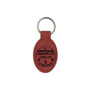 Fitzulas Greenwood Lake Red Leatherette Oval Keychain