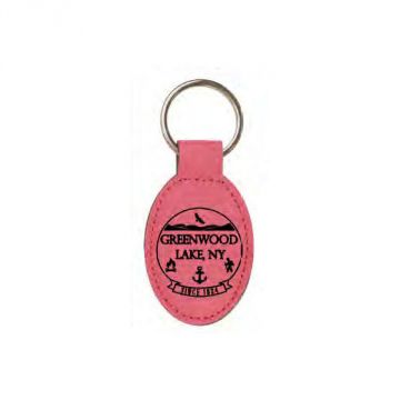 Fitzulas Greenwood Lake Pink Leatherette Oval Keychain
