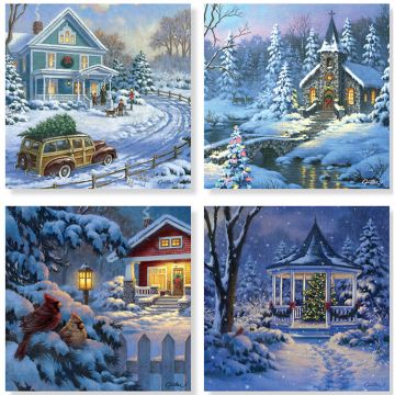 Carson Home Accents Winter Building Square House Coaster Set