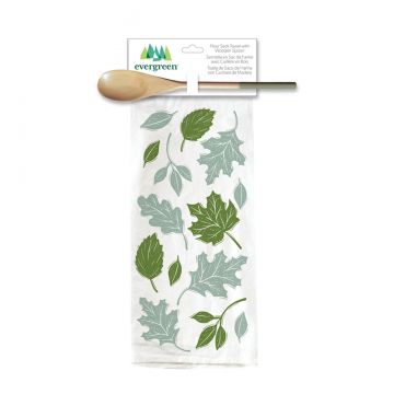 Evergreen Harvest Flour Sack Towel and Wooden Spoon Gift Set - Green