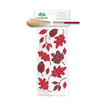 Evergreen Harvest Flour Sack Towel and Wooden Spoon Gift Set - Red