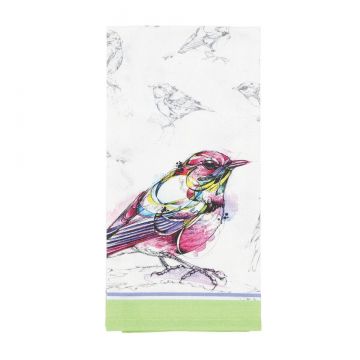 Abby Diamond Watercolor Collection Magenta Bird Tea Towel