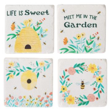 Ganz Midwest-CBK Bee & Flowers Coaster 4 Piece Set