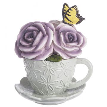 Ganz Flower Teacup Figurine - Yellow Butterfly Purple Flower