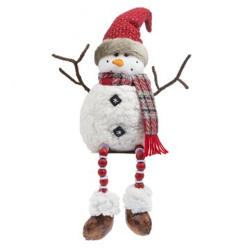 Ganz Modern Plaid Stuffed Snowman Shelfsitter - Santa Hat