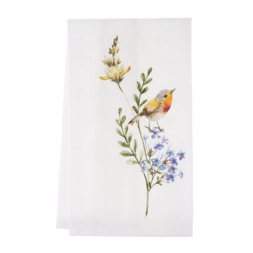 Ganz Midwest-CBK Wildflower & Bird Tea Towel - European Robin