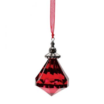 Facets Silver Top Teardrop Ornament - Red
