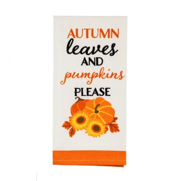 Evergreen Fall Harvest Tea Towel Set Autumn Leaves and Pumpkins Please