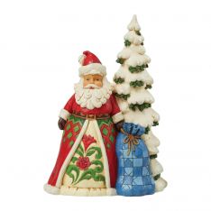 Jim Shore Heartwood Creek Santa Next To Tree with Toybag Figurine