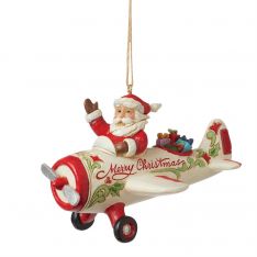 Jim Shore Heartwood Creek Santa in Airplane Ornament