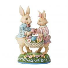 Jim Shore Heartwood Creek Bunny Couple with Basket Figurine