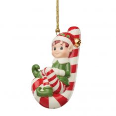 Lenox 2023 Christmas Elf on Candy Cane Ornament