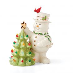 Lenox Happy Holly Days Snowman with Retro Lit Tree Figurine