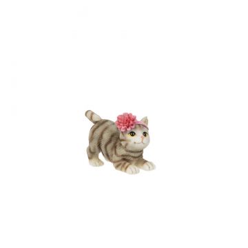 Ganz Easter Cat Figurine - Tan Striped With Flower Headband
