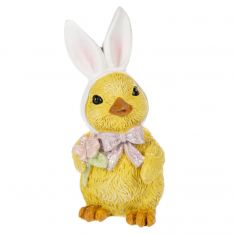 Ganz Chick with Bunny Ears Figurine Holding Flower