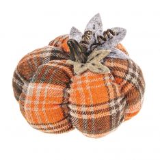 Ganz Happy Harvest Stuffed Medium Pumpkins - Brown & Orange Plaid