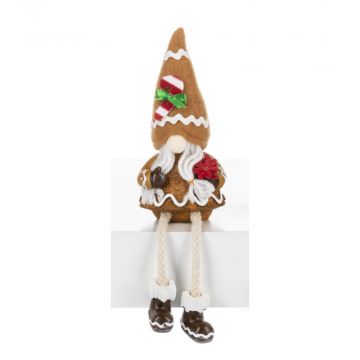 Ganz Gingerbread Greetings Gnome Holding Pointsettia Shelf Sitter