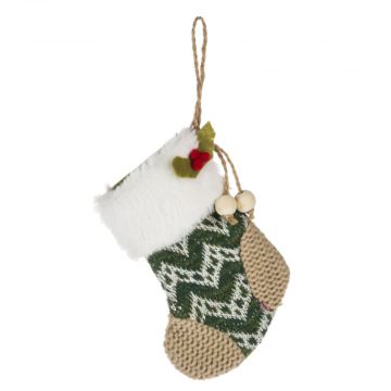 Ganz Comfy & Cozy Mini Christmas Gift Card Stocking Green & White Zig Zag Pattern